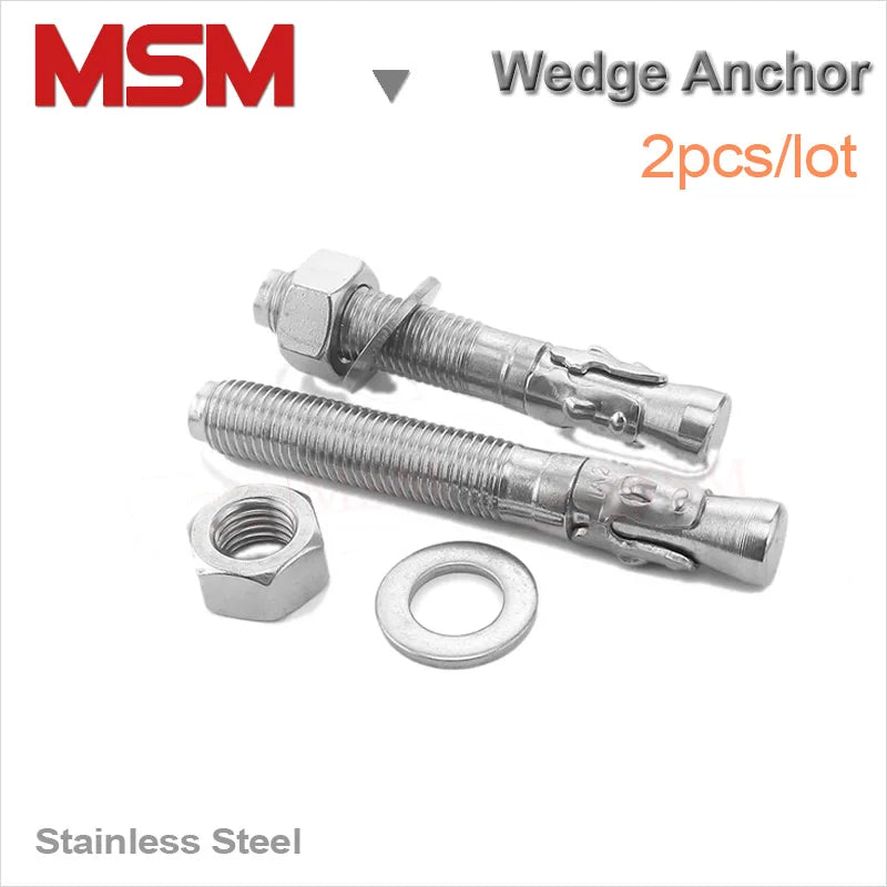 2PCS Stainless Steel Expansion Bolt Wedge Anchor Through Screw Bolt M6 M8 M10 M12 M16 With Different Length