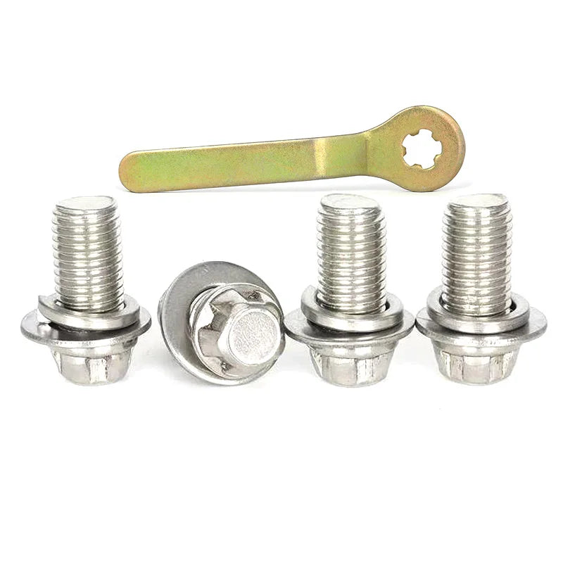 2pcs Stainless Steel External Pentagonal Torx Head Screw with Washer M16 Anti-theft Security Bolt and Wrench Tamper Proof Screw
