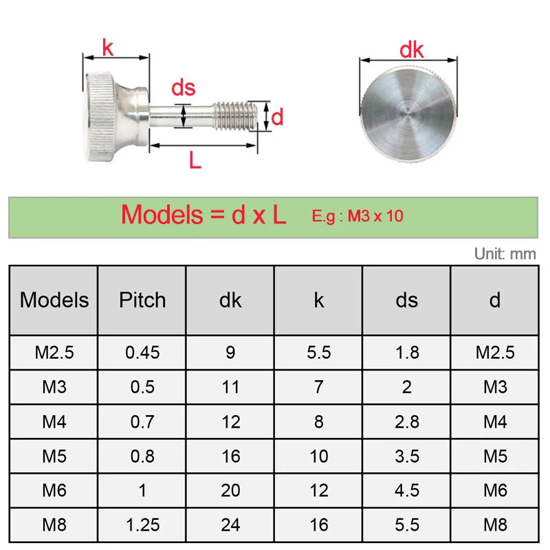 4 Pcs Stainless Steel Knurled Thumb Screws with Waisted Reduced Shanke Screws/Bolts Hand Twist Captive Screw M2.5/3/4/5/6/8