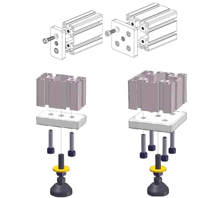 4pcs Aluminum Profile End Connection Plate 3060 4080 6060 8080 Adjusting Caster Cup Foot Support Plate A Hollow/B Solid Styles