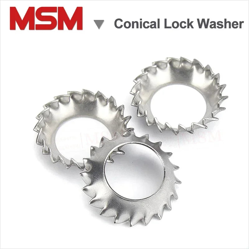 50/60 Pcs Stainless Steel Countersunk Serrated External Toothed Lock Washer Concial Anti-loose Gasket Teeth M3 M4 M5 M6 M8 M10