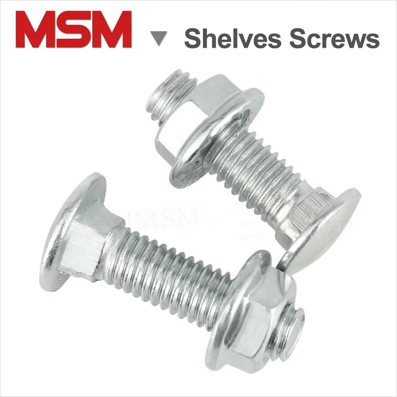 50 Sets Carbon Steel Galvanize Semi-round Head Square Neck Bolts With Serrated Flange Locknuts Specially for Shelves Usage