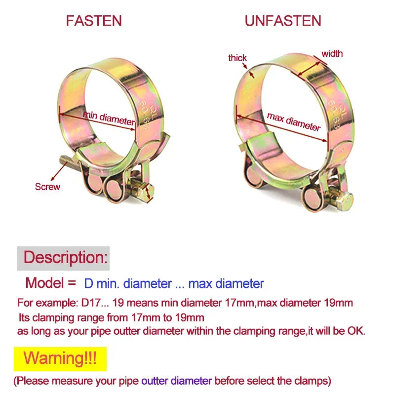 5pcs European Style Zinc Coated Hose Clamp Heavy Duty Adjustable Water Pipe Fixing Clip Fuel Hose Pipe Fasten Bracket