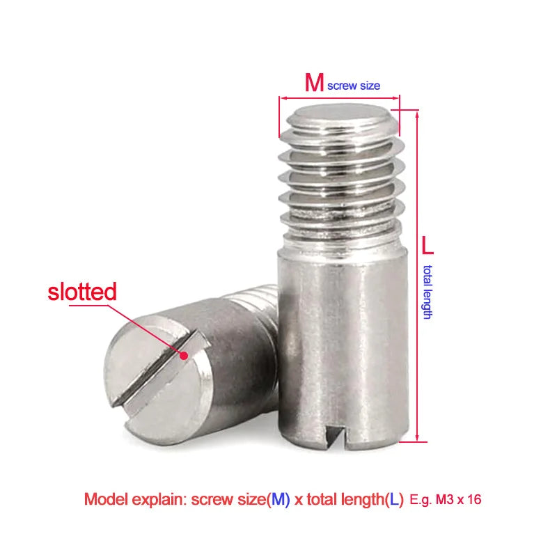 5pcs M2 M2.5 M3 M4 M5 M6 Male External Thread Parallel Dowel Pins 304 Stainless Steel Slotted Headless Screws with Shank GB878