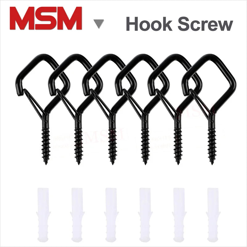 6~10pcs Black Q Shape Screw Hooks With Safety Buckle String Lights Hanging Hook Screw With Plastic Tubes Turn Buckle