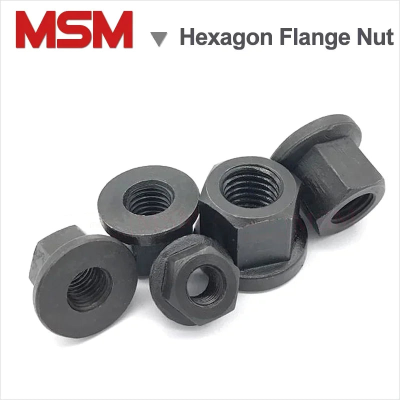 6/2Pcs A3/Carbon Steel/Quenched/Harden Hexagon Flange Nuts With Pad M8/10/12/14/16/18/20/22/24/27/30/36 Pressure Plate Nut 10.9
