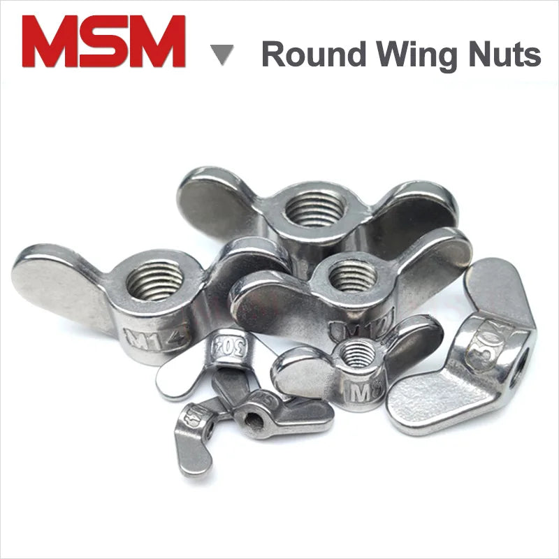 Free Shipping Stainless Steel Round Wing Nuts Thumb Tighten Butterfuly Nuts M4 M5 M6 M8 M10 M12 M16
