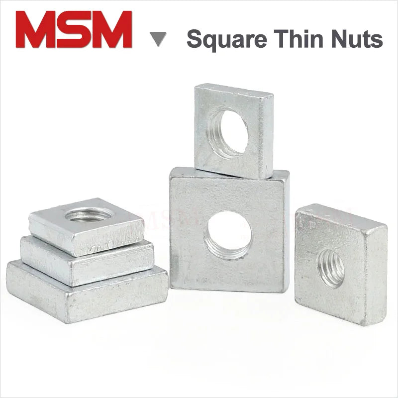 Free Shipping Zinc Plated Carbon Steel Square Thin Nuts Aluminum Profile Accessory Slider Block M3 M4 M5 M6 M8 Quadrangle Block
