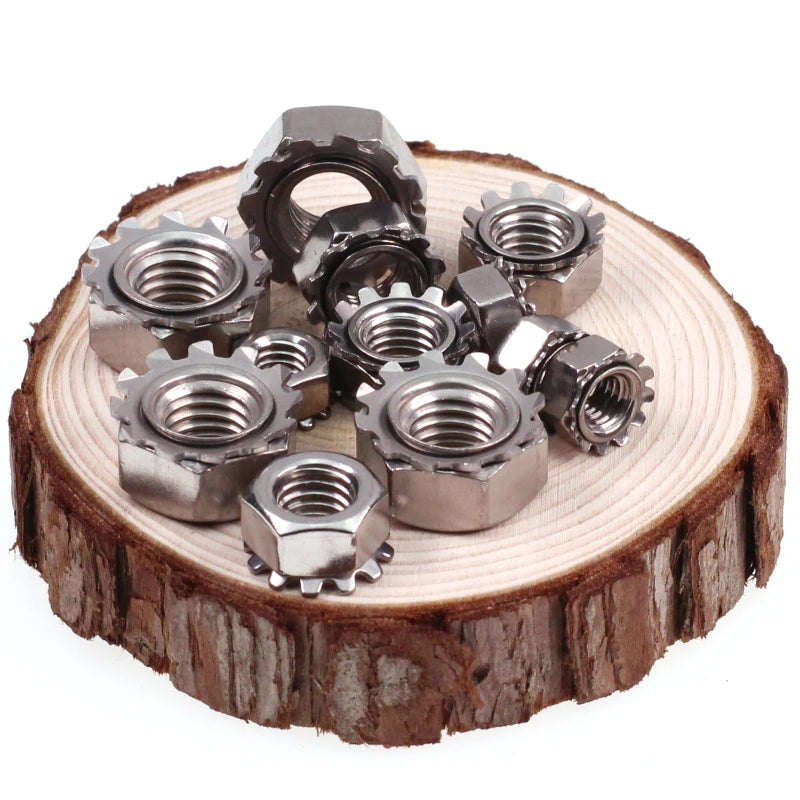 10/50PCS Stainless Steel Hex K-Nut With Tooth Anti-Loosing K-Cap Locking Nut M3 M4 M5 M6 M8 M10 For machinery, furniture, etc
