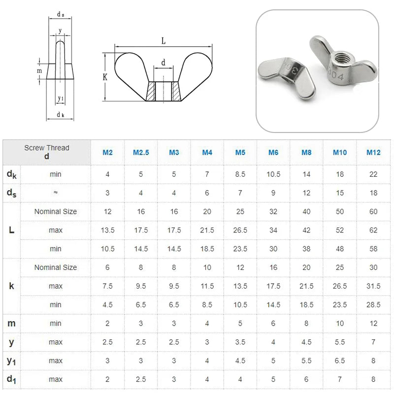 Free Shipping Stainless Steel Round Wing Nuts Thumb Tighten Butterfuly Nuts M4 M5 M6 M8 M10 M12 M16
