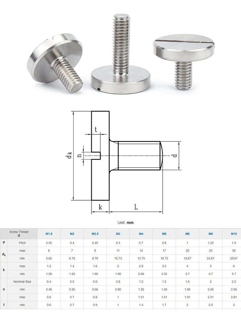 2 Pcs Stainless Steel Slotted large Cheese Head Screws Extra Large Flat Head Slotted Truss Bolt M2 M2.5 M3 M4 M5 M6 M8 M10