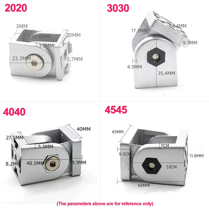 Zinc Alloy Flexible Hinge For 2020/3030/4040/4545 Aluminum Profile Fittings Right angle Zinc Alloy Adjustable Pivot Joint connec
