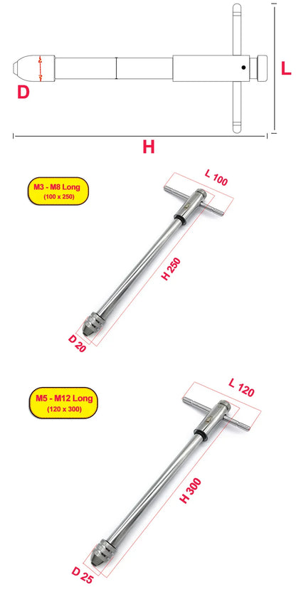 1 Pc MSM Reversible Lengthen T Shape Handle Ratchet Tap Wrench Long Type M3-M8 100x250 M5-M12 120x300 Adjustable Tap Wrench Tool