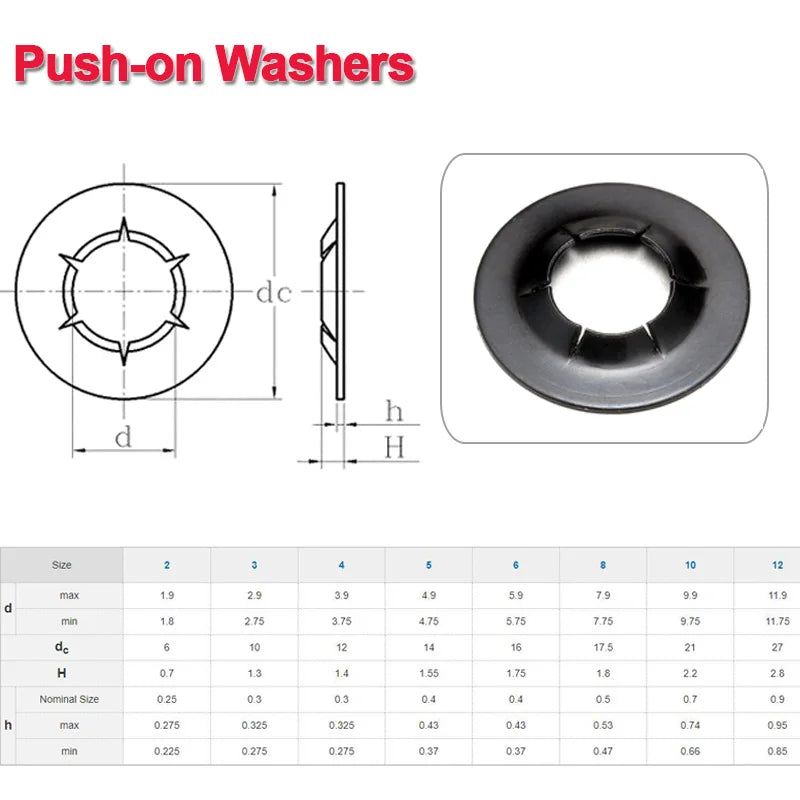 100PCS Push-on Locking Washers With Dense Teeth M3 M4 M5 M6 M8 M10 M12 Speed Clips Internal Tooth Spring Washers Starlock Nut