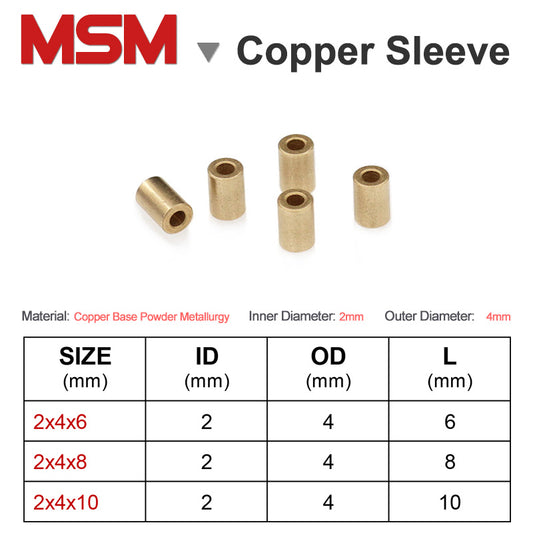 20pcs MSM Copper Sleeve ID2mm OD4mm Porous Bearings Sintered Copper Base Powder Metallurgy Oil Bushing Mini Bearing Guide Sleeve
