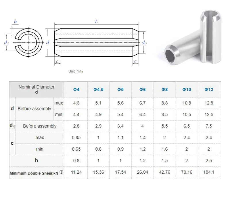 10Pc Stainless Steel Straight Slotted Elastic Cylindrical Cotter Pin Tension Dowel M8/10/12 Split Spring Dowel Spring Pin GB879
