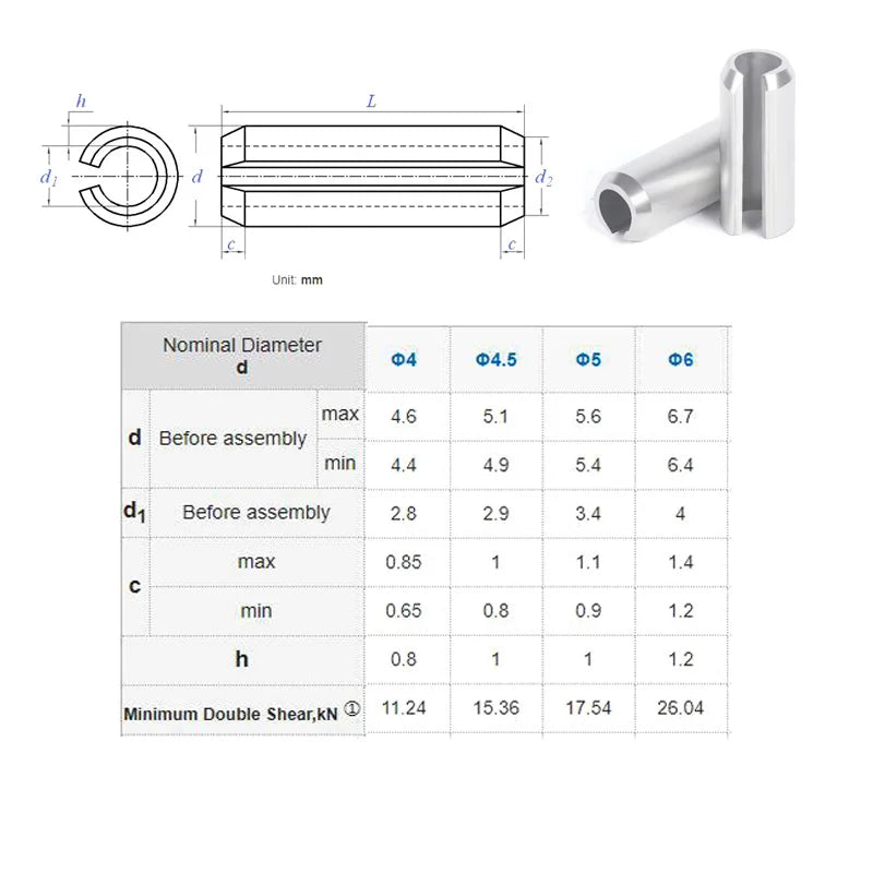 Stainless Steel M4/5/6 Split Spring Dowel Elastic Cylindrical Positioning Cotter Pin Tension Dowel Straight Slotted Spring Pin
