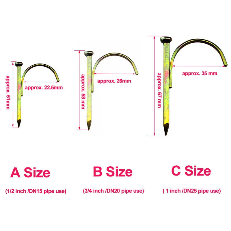 50/100PCS High Strength Carbon Steel Pipe Hook Nail U Shape Cement Wall Pipe Holder Nail for 1/2 3/4 1 Inch Pipes Installing