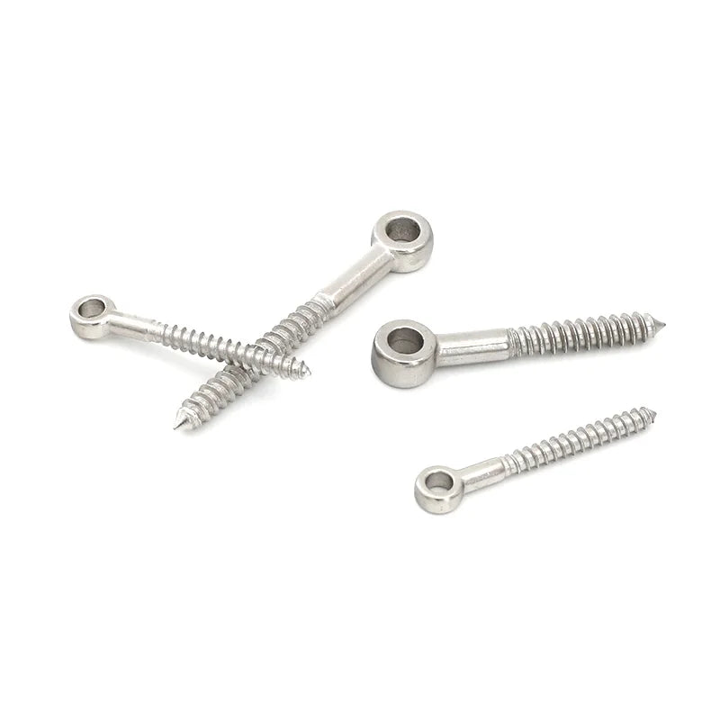 4Pcs Stainless Steel Eye Screws M4 M5 M6 M8 M10 Self Tapping Wood Screw With Eyelet Ring Metal Hook Wire Rope Accessories