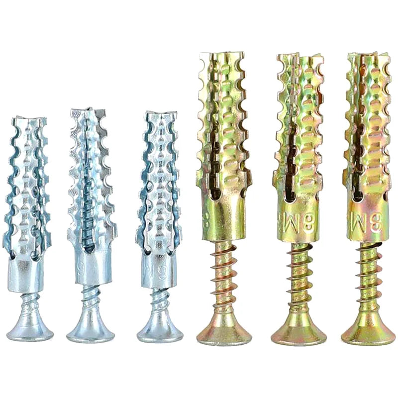 20-50 Set M5 M6 Metal Serrated Drywall Anchor Serrated Thorny Expansion Tube Pipe Plus Self Tapping Screw Expansion Anchors Bolt