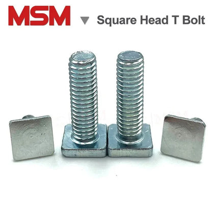100pcs Square Flat Head Bolts 4.8 Level Galvanized T Shape Screw Stud M4 M5 M6 Chute Rail Track Quadrate Hammer Head T-Slot Bolt