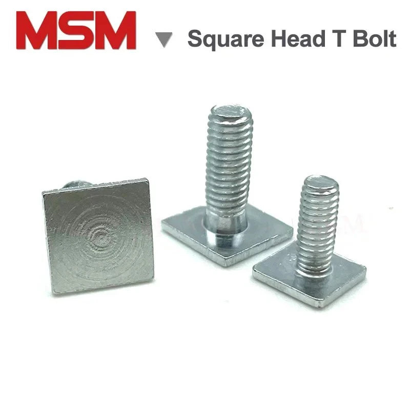 100pcs Square Flat Head Bolts 4.8 Level Galvanized T Shape Screw Stud M4 M5 M6 Chute Rail Track Quadrate Hammer Head T-Slot Bolt