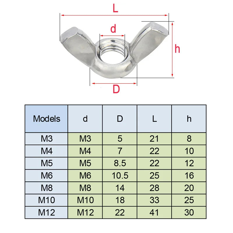 Xpcs M3 M4 M5 M6 M8 M10 M12 Butterfly Wing Nuts 304 Stainless Steel Hand Tighten Nut DIN315
