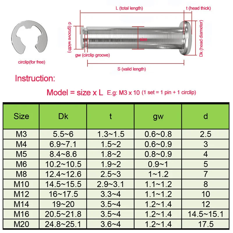 Xpcs Stainless Steel Circlip Grooved Pins M8 M10 Flat Head Cylindrical Slotted Pin Positioning Pins with Circlip Clevis Bolt