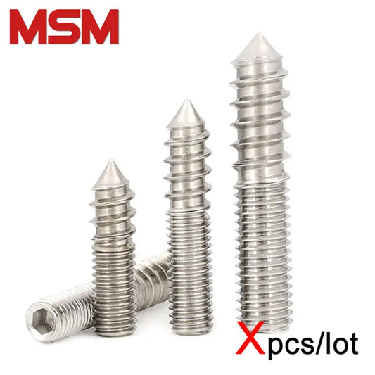 Xpcs/lot M4~M12 Double End Hexagon Socket Thread Point Tail Self Tapping Screw 304 Stainless Steel Furniture Screws Wood Dowels