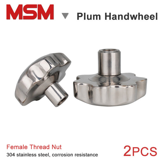 2pcs MSM Plum Handwheel M6/M8/M10/M12/M14/M16mm Stainless Steel Female Thread Star Shaped Through Hole Clamping Nut Knobs