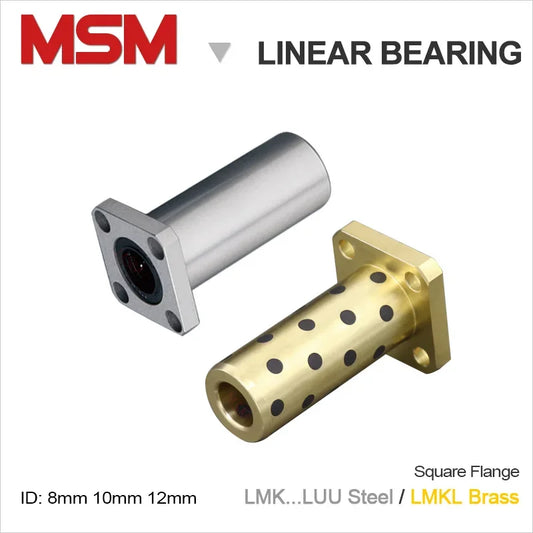 2pcs MSM Square Flange Bearings LMKL8/10/12 Brass Graphite JDB Slide Bush LMK8LUU LMK10LUU LMK12LUU Steel Linear Ball Bearings