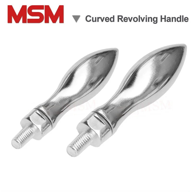 2pcs MSM Male Thread Curved Handle Solid Metal Handwheel M8 M10 M12 Thread Revolving Handgrip Milling Machine Olive Arm