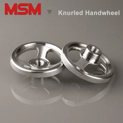 1pcs MSM Stainless Steel Knurled Handwheel with Metric Female Thread Hole Three Spokes Round Wheel for CNC Milling Latheing Machines