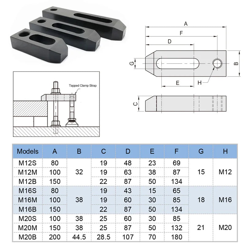 1 pc 10.9 Level Tapped Clamp Strap Small/Medium/Big Size One-way Mold Pressure Plate Parallel Platen For CNC Lathe High Quality