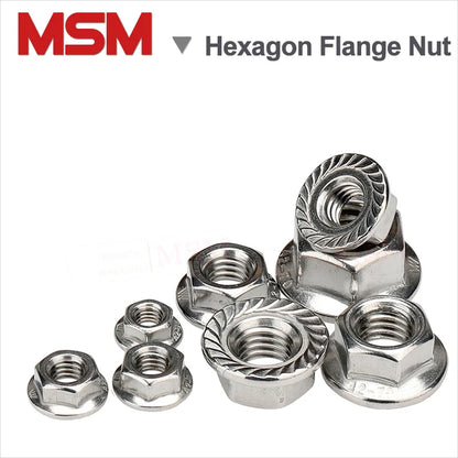 10-100PCS/lot Stainless Steel Hexagon Flange Nuts Anti-slip Serrated Spinlock M3 M4 M5 M6 M8 M10 M12 Loose-proof Locking Nuts