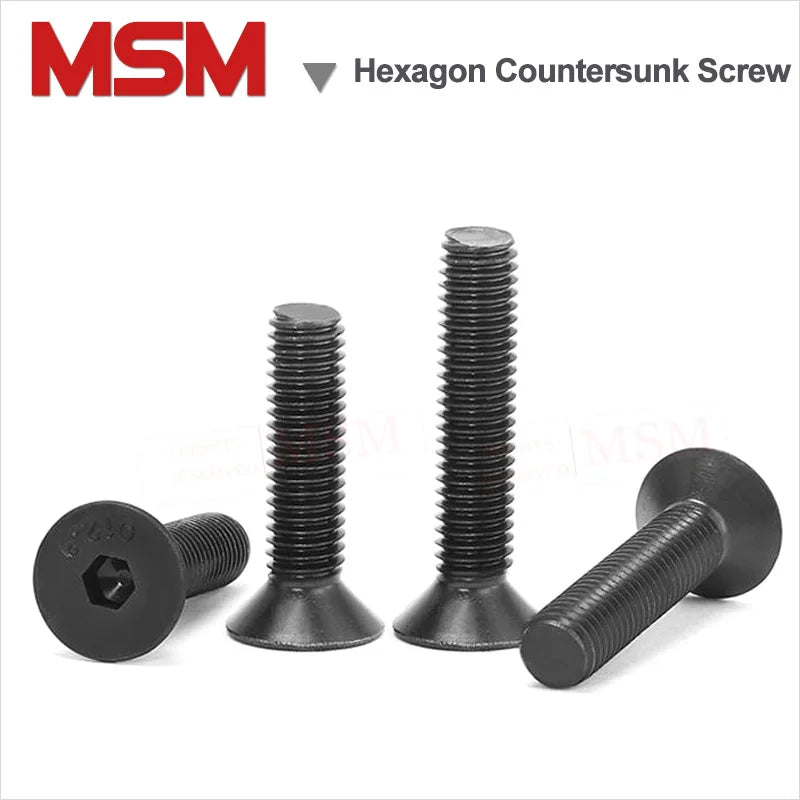 10/4Pcs High Strength Alloy Steel Hexagon Socket Head Flat Countersunk Screw Allen Black Bolt Din7991 M10/12/16/20 Length 16~100