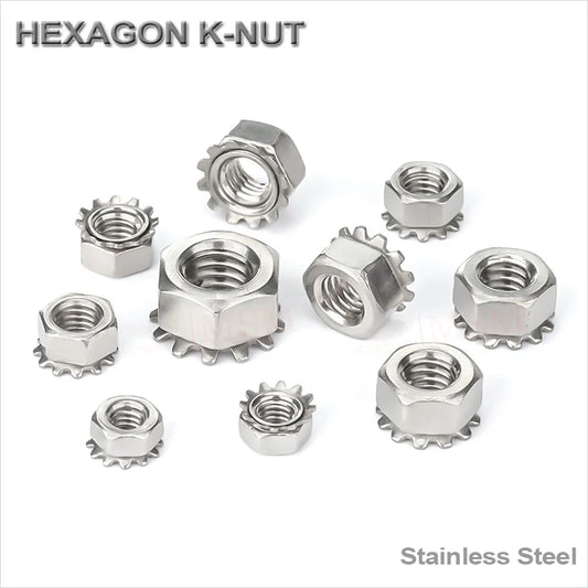 10/50PCS Stainless Steel Hex K-Nut With Tooth Anti-Loosing K-Cap Locking Nut M3 M4 M5 M6 M8 M10 For machinery, furniture, etc