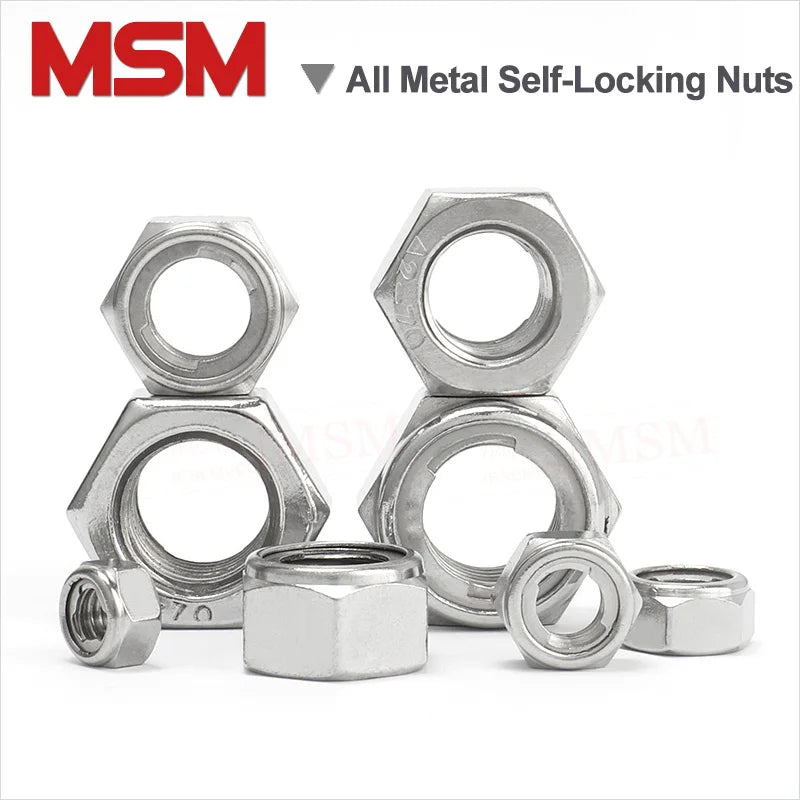 10 Pcs Stainless Steel All Metal Insert Hexagon Lock Nut Prevailing Torque Type Hex Self Locking Nut M3 M4 M5 M6 M8 M10 M12 M14