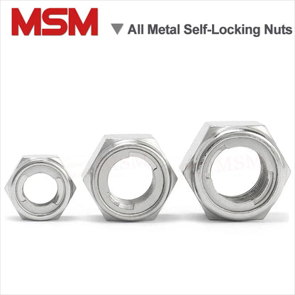 10 Pcs Stainless Steel All Metal Insert Hexagon Lock Nut Prevailing Torque Type Hex Self Locking Nut M3 M4 M5 M6 M8 M10 M12 M14