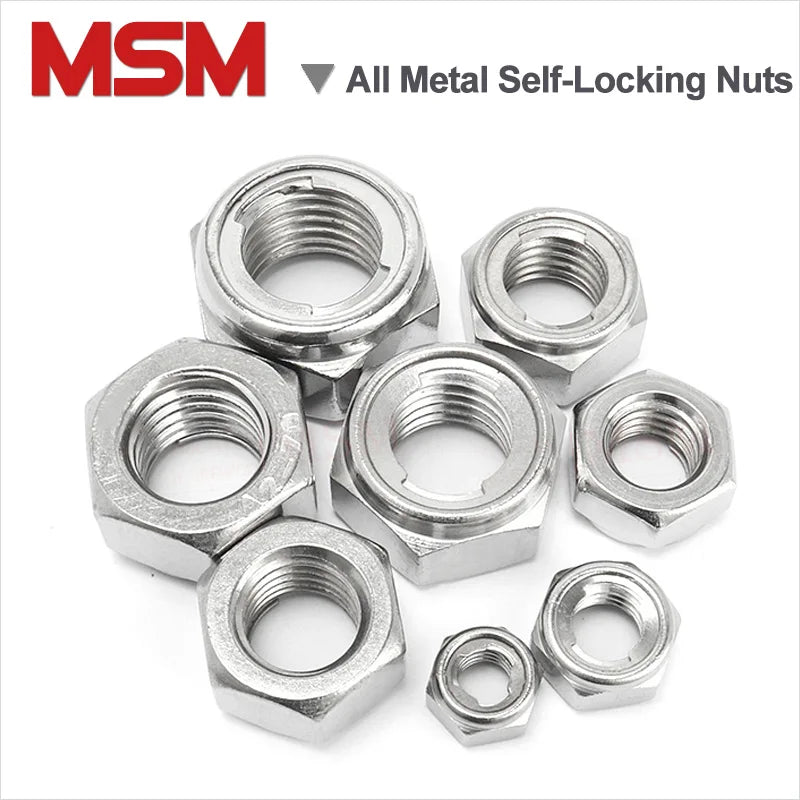 10 Pcs Stainless Steel All Metal Insert Hexagon Lock Nut Prevailing Torque Type Hex Self Locking Nut M3 M4 M5 M6 M8 M10 M12 M14