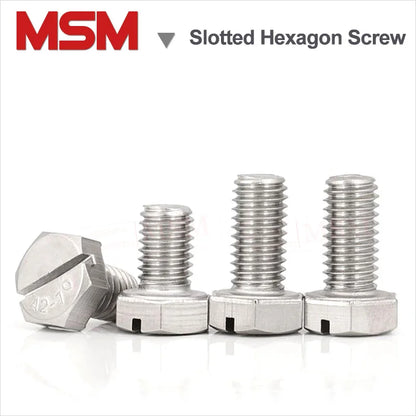 10 pcs Stainless Steel Slotted Hexagon Screw With Slot on Head  M4 M5 M6 M8 M10 GB29.1 Slotted Hexagon Bolt