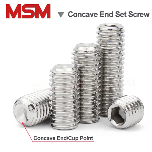 100 Pcs Stainless Steel Hexagon Socket Cup Point Set Screw End Grub Headless Bolt Concave End Hex Grub Screw M3 M4 M5