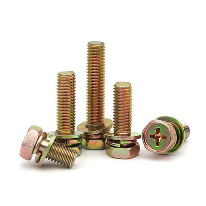 100pcs Carbon Steel Color Zinc Cross Recessed Hexagon Bolt with Single Coil Lock Washer and Plain Washer M3 M4 M5 M6 M8 M10