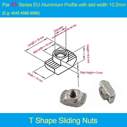 100pcs  Nickel Plated T Nut M3/4/5/6 T Shape Drop in Sliding Nut for EU Profile 1515 2020 2525 3030 4040 4545 Series T-slot Nut