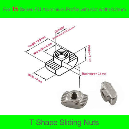 100pcs  Nickel Plated T Nut M3/4/5/6 T Shape Drop in Sliding Nut for EU Profile 1515 2020 2525 3030 4040 4545 Series T-slot Nut