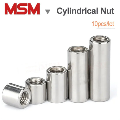 10PCS Stainless Round Coupling Nuts Internal Thread Connecting Cylindrical Extend long Lead Screw Connection M3 M4 M5 M6 M8 M10