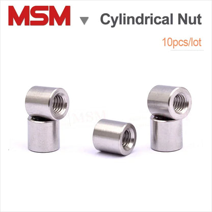 10PCS Stainless Round Coupling Nuts Internal Thread Connecting Cylindrical Extend long Lead Screw Connection M3 M4 M5 M6 M8 M10