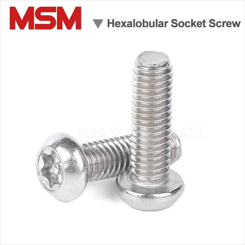 10Pcs Stainless Steel Hexalobular Socket Pan Head Screws With Pin And Wrench M8/10 Anti-theft Security Bolt Torx Screw With Tool