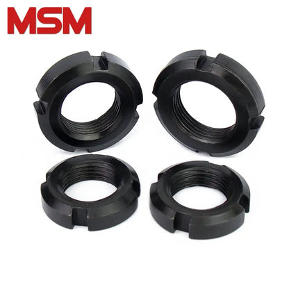 10pcs 8.8 Grade Slotted Round Locking Nuts 45# Steel High Stength M10~M45 Fine Thread GB812 Four Slots Anti-return Round Nut