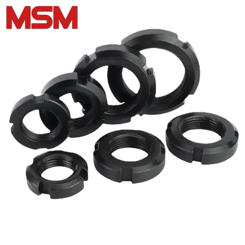 10pcs 8.8 Grade Slotted Round Locking Nuts 45# Steel High Stength M10~M45 Fine Thread GB812 Four Slots Anti-return Round Nut